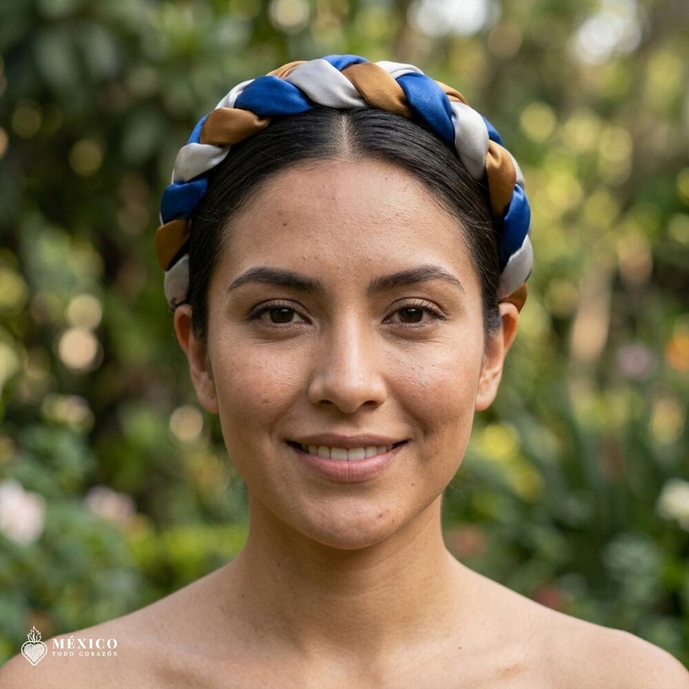 Blue & Gold Mexican Braided Ribbon Headband – Satin Ribbon Artisan Crown Gift